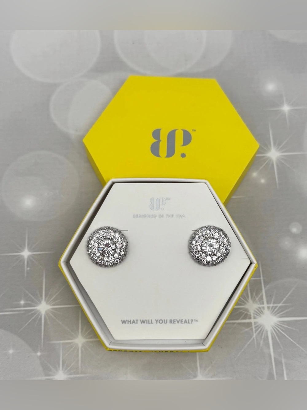 Bomb Party Silver Crystal Halo Stud Earrings